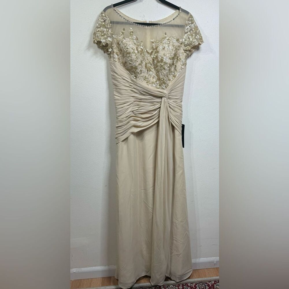 (B1) IzIdress 1920s Style Beaded Lace Chiffon Wedding Dress in Tan Size S